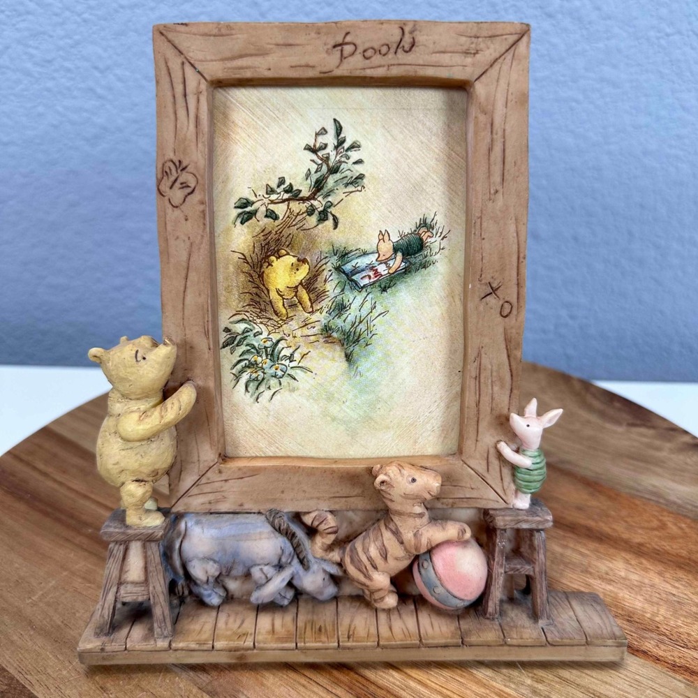 VTG Disney Classic Winnie the Pooh Charpente 3D Resin Picture Frame Nursery RARE